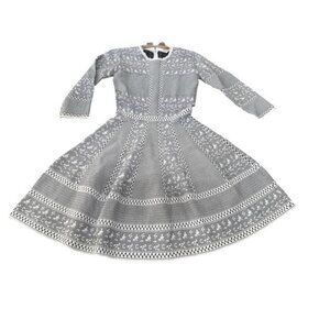 Endless Rose Knit Dress Ivory Black Geometric Fit Flare 3/4 Sleeve Medium Zipper